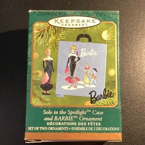 Hallmark keepsake Solo in the spotlight case and BARBIE ornament